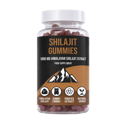 LIMITLESS GAINS Bottle of Shilajit Gummies with a mountain design on the label
