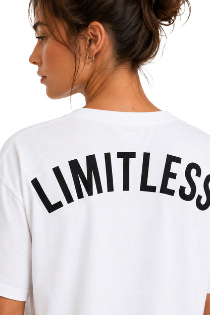 Unisex White Oversized "LIMITLESS" Gym T-Shirt