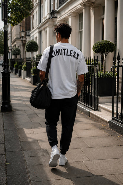 Unisex White Oversized "LIMITLESS" Gym T-Shirt